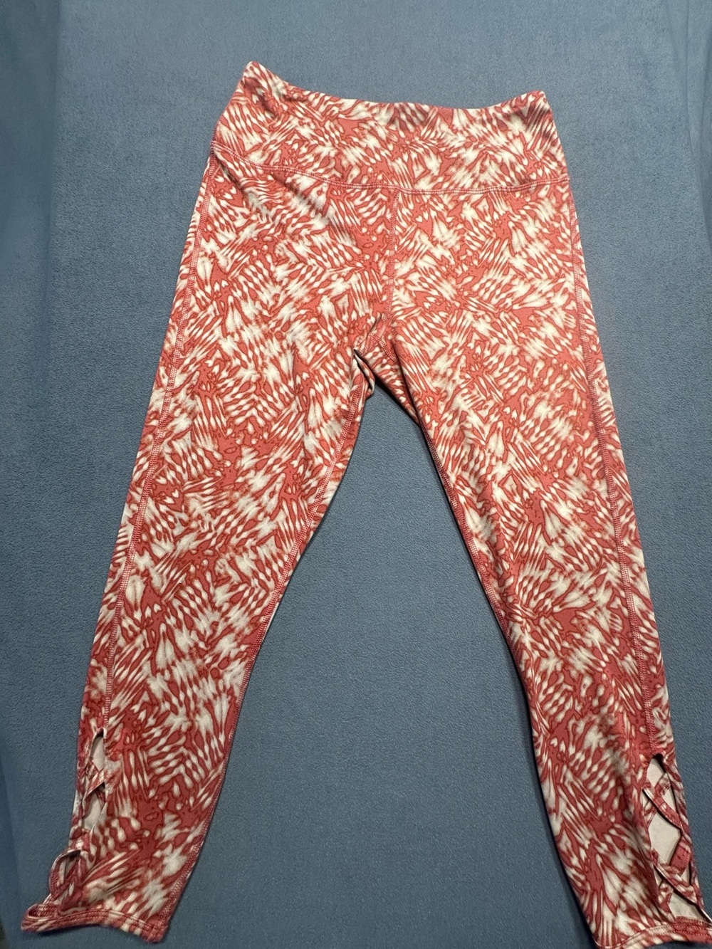 Maurices Coral and White Printed Leggings with Side Lattice Detail